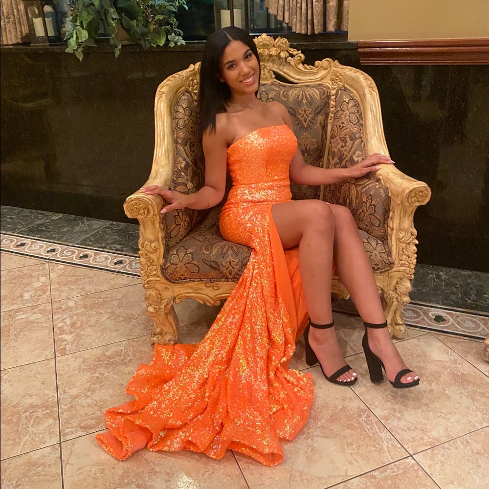 Orange Sequenced Prom Dress